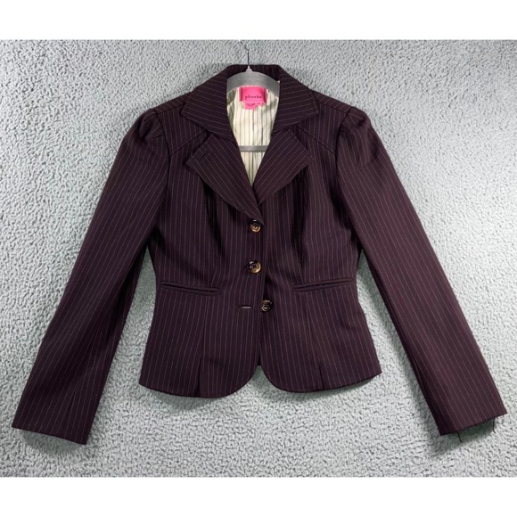 Phoebe Pinstripe Blazer Jacket Women 4 Three Button Fitted Career Academia - Picture 1 of 16